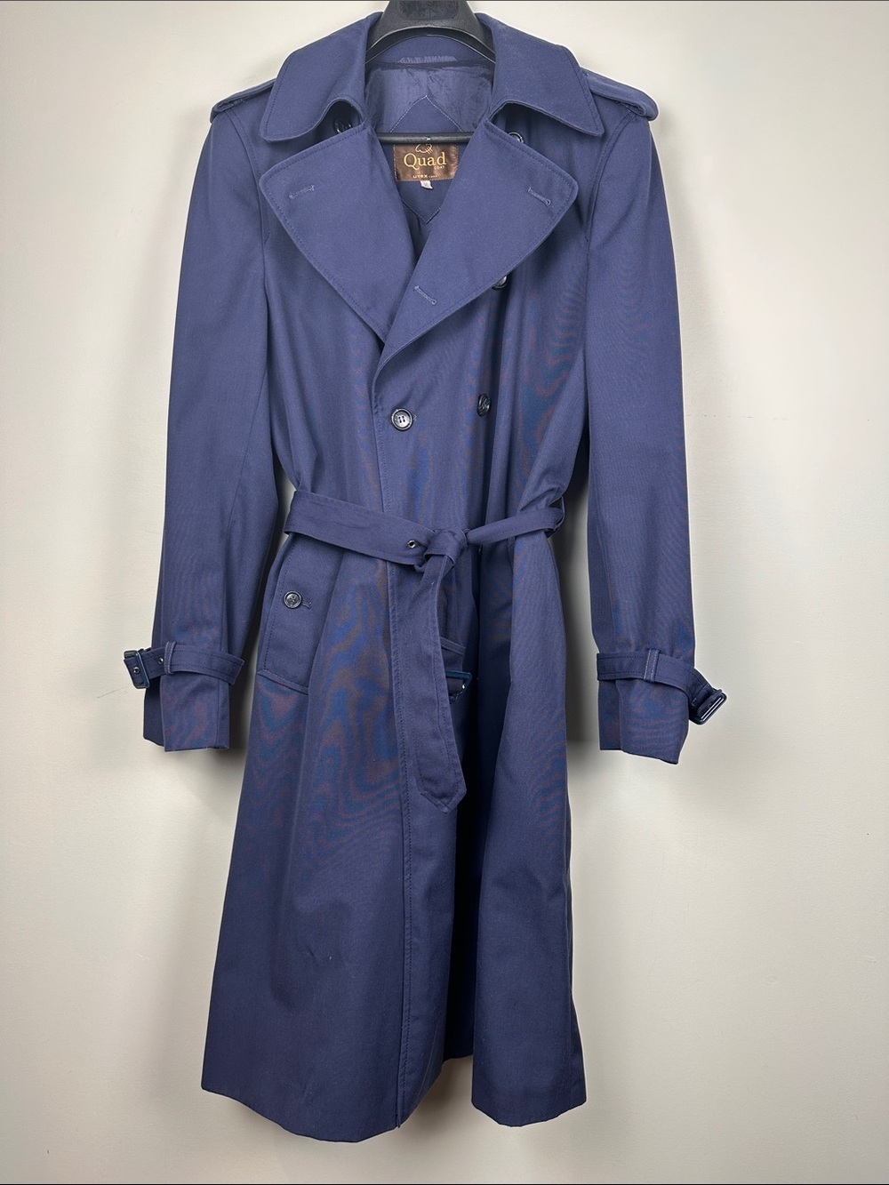 Vintage Navy Trench coat Romania plaid liner 42 men’s belted double breasted - Picture 2 of 12